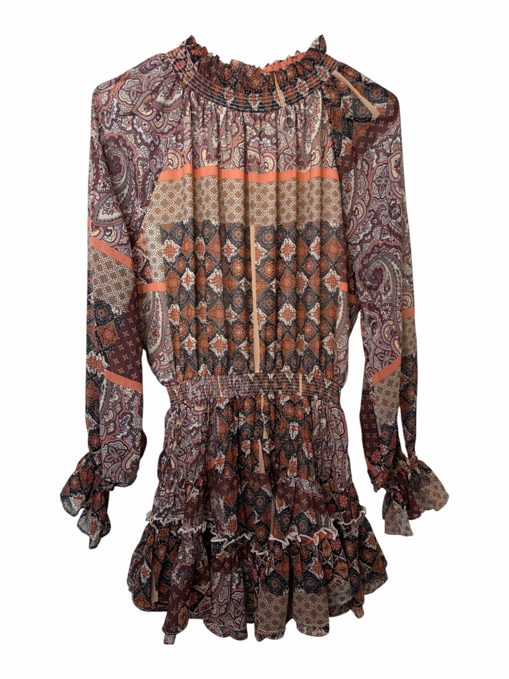 FATE Long Sleeve Mini dress boho paisley patchwork print
